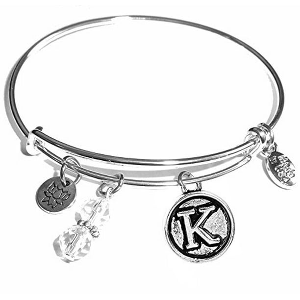 Initial Expandable Wire Bangle Bracelet with January Charm Gift Boxed 